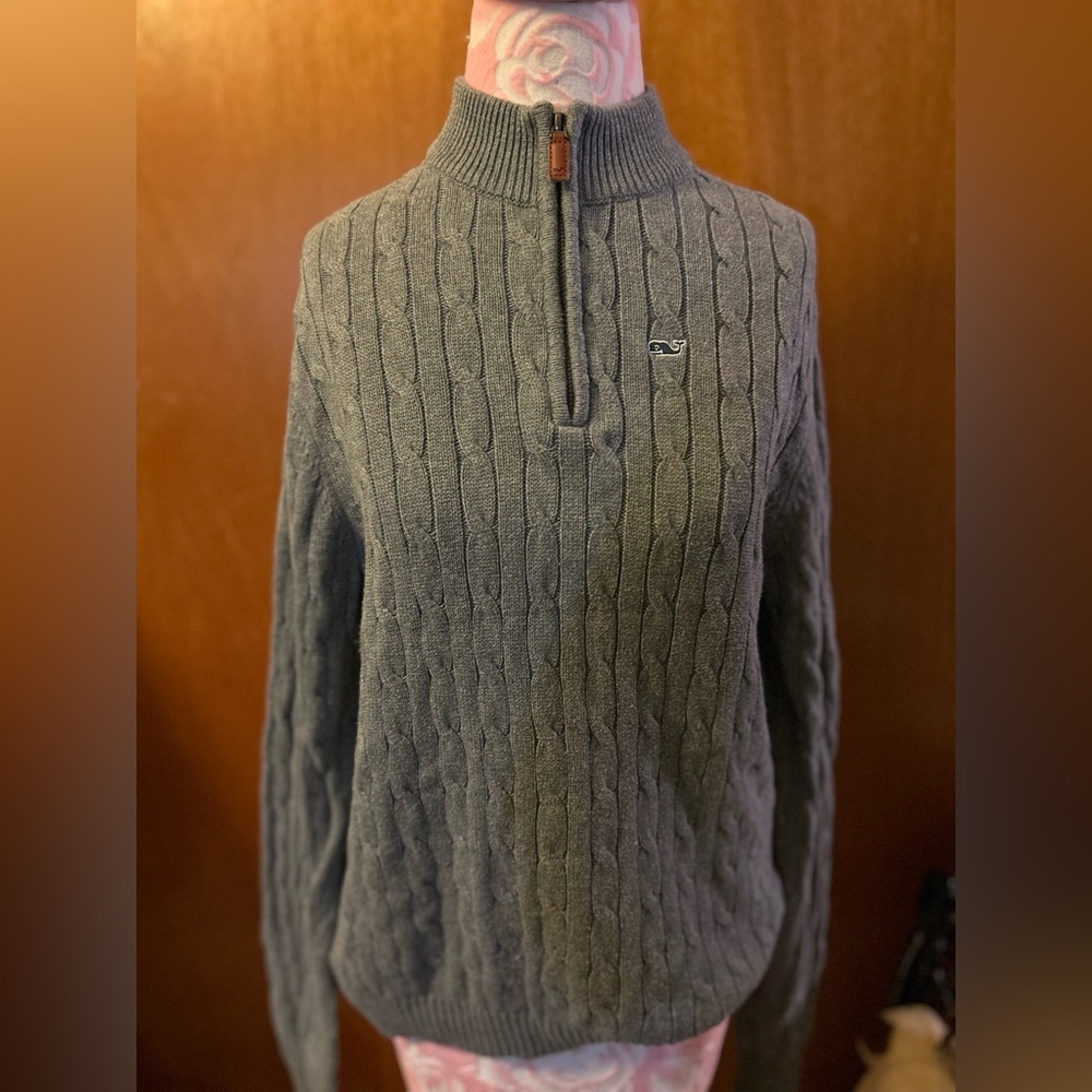 Vineyard Vines boys Gray Cable Knit Half-Zip Sweater